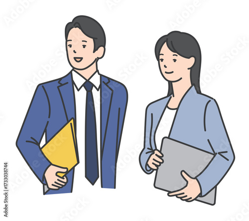 2人の働くビジネスパーソンのシンプルイメージ イラスト素材