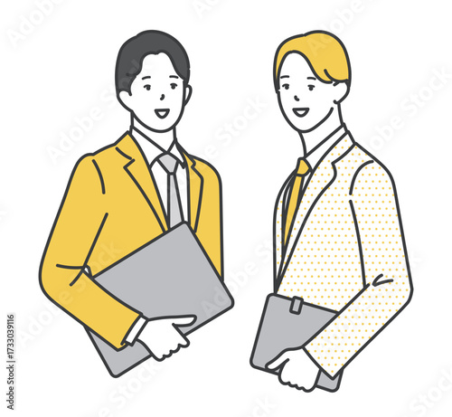 2人の働くビジネスパーソンのシンプルイメージ イラスト素材