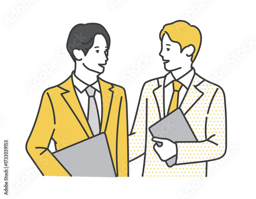 2人の働くビジネスパーソンのシンプルイメージ イラスト素材