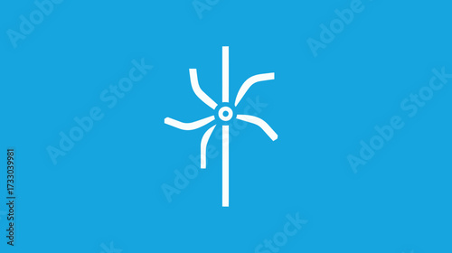 Minimalist white pinwheel symbol on a bright blue background