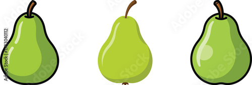 Three Green Pears in a Row Fresh, Simple, and Eye-Catching Fruits