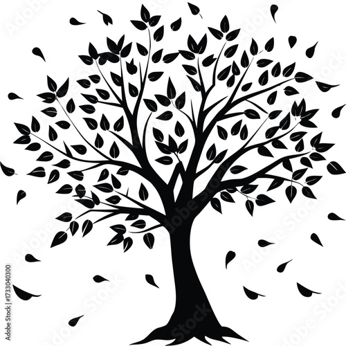 tree with falling autumn leaves clipart on white b.eps