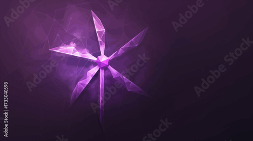 Glowing six-pointed crystal against a dark purple polygonal background