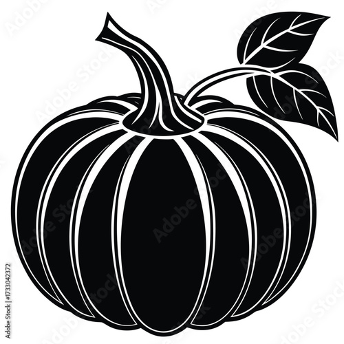 pumpkin with green leaf and stem clipart on white .eps