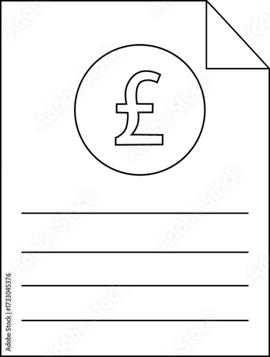 paper icon line and pound sterling coin icon