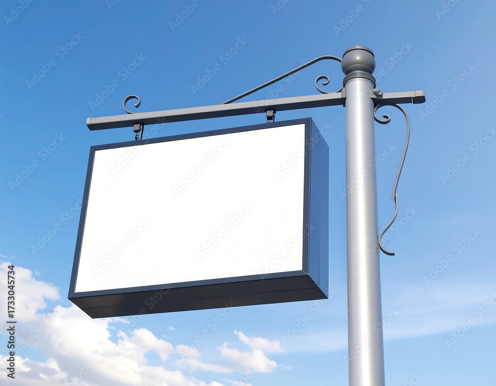 Obraz premium Blank sign hanging from a pole against a clear sky
