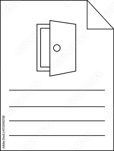 paper icon line and open door icon