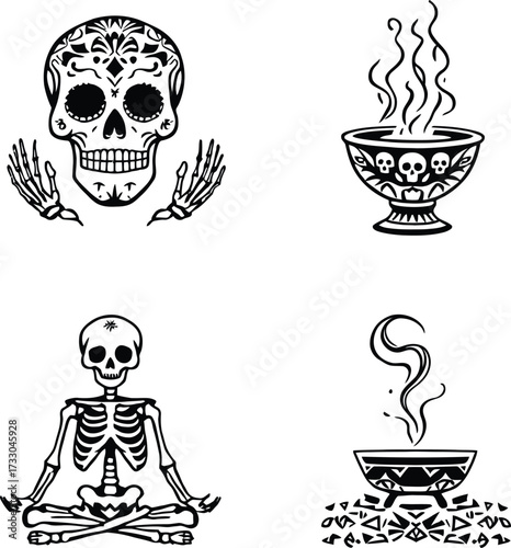 Set of gangsta skulls isolated on white background. outlaw. Wings with weapon. Design element for t-shirt print, poster, sticker. Vector illustration.