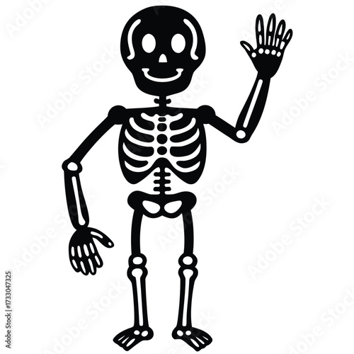 cute skeleton waving hello clipart on white backgr.eps