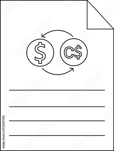 paper icon sketch and convert dollar to canadian dollar icon
