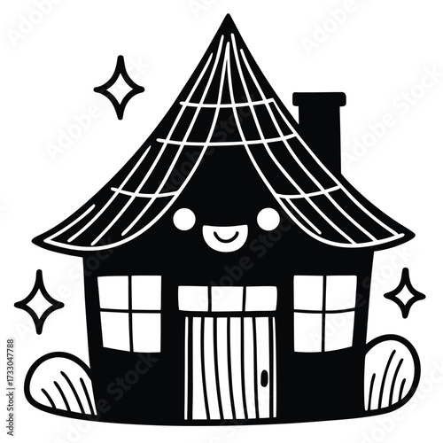 cute kawaii house with smiling face clipart on whi.eps