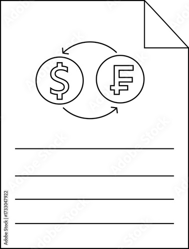 paper icon sketch and icon convert dollar coins to Swiss franc coins