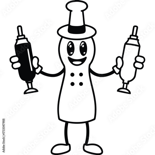 cute hot dog chef character holding ketchup and mu (1).eps