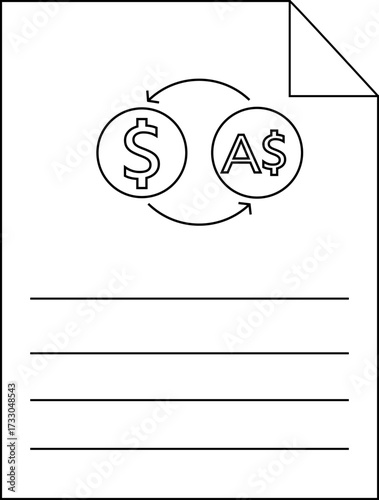 paper icon sketch and icon convert dollar coins to australian dollar coins