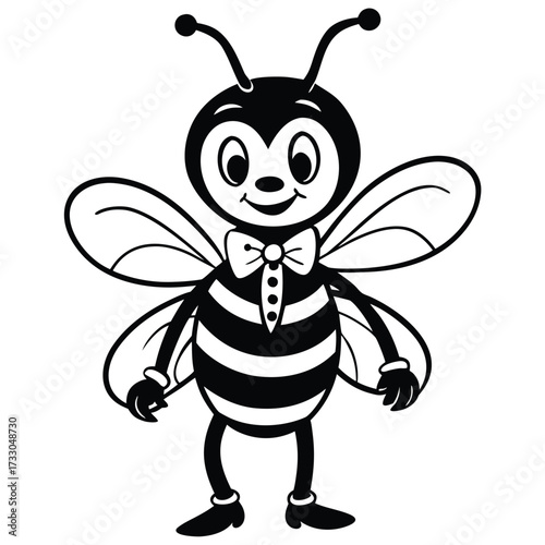 cute bee character wearing bow tie cartoon on whit.eps
