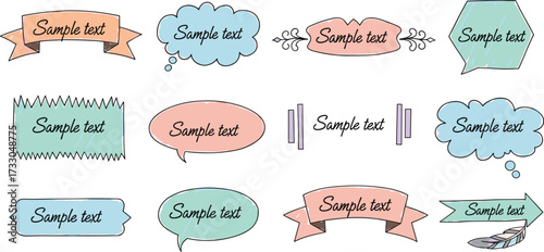 Collection of decorative speech bubbles, banners, and text boxes for design and communication