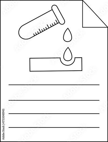 sketch of paper icon and chemical tube icon containing strong liquid