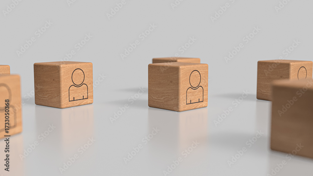 Fototapeta premium The Icon man on wood cube for Human Resources or Business concept 3d Rendering.