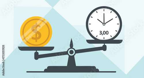 Money and Time Balanced on a Scale Illustrating Value Comparison