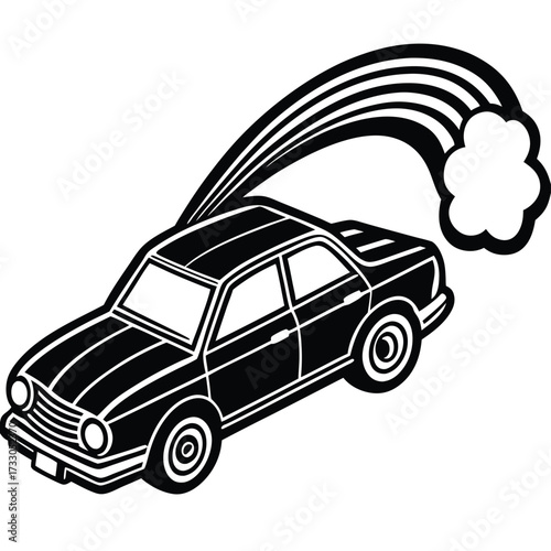 car with rainbow exhaust trail vector illustration.eps