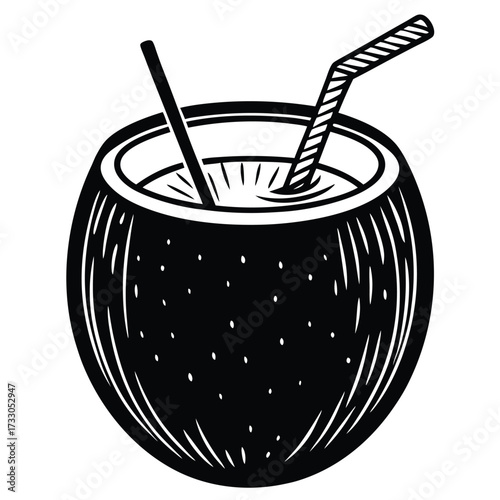 cartoon coconut drink with straw vector on white b (1).eps