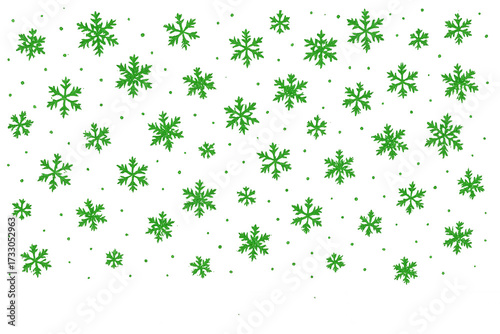 Green snowflakes falling, winter holiday pattern, transparent background, festive season overlay