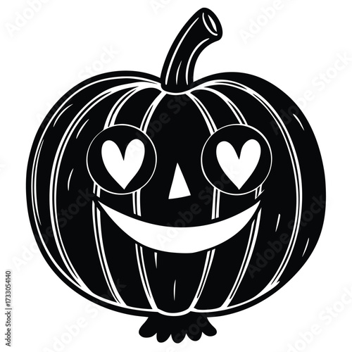 cartoon pumpkin with heart shaped eyes vector illu.eps