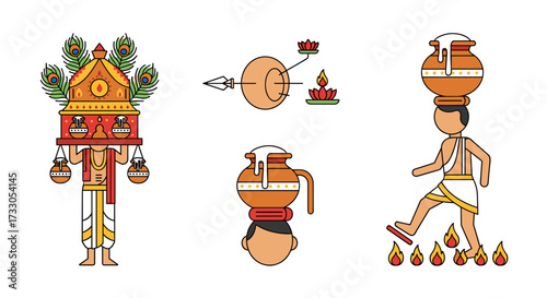 Indian Hindu Religious Rituals and Symbols Flat Vector Icons