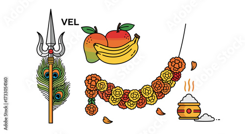 Thaipusam Symbols: Vel, Fruits, Garland, and Holy Ash