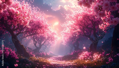 Peach blossoms glow softly