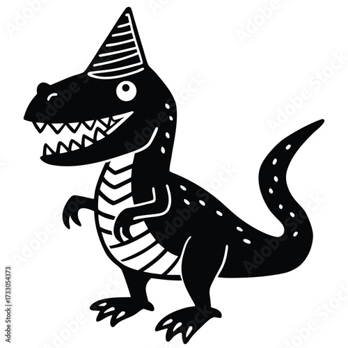 cartoon t rex wearing a party hat illustration on .eps