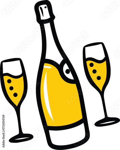 champagne bottle and glasses vector illustration o.eps