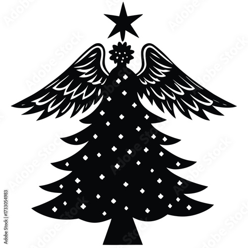christmas tree with angel topper illustration on w.eps