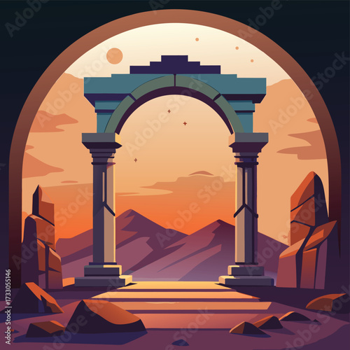 circular stone arch carved with zodiac symbols  (1).eps