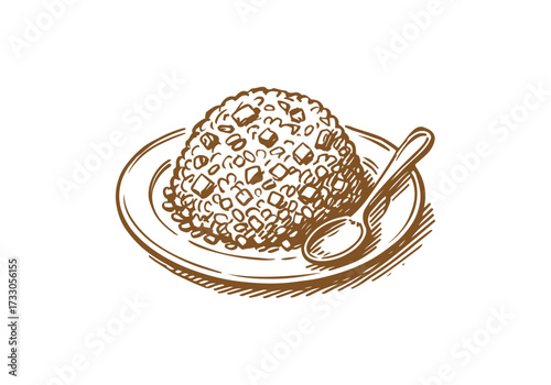 Fried Rice hand drawn sketch vector illustration