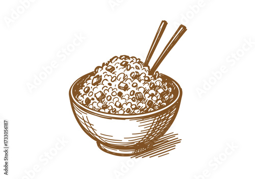 Fried Rice hand drawn sketch vector illustration