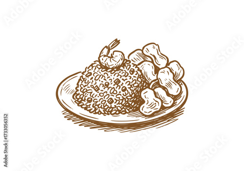 Fried Rice hand drawn sketch vector illustration