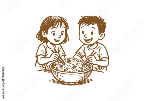 Fried Rice hand drawn sketch vector illustration