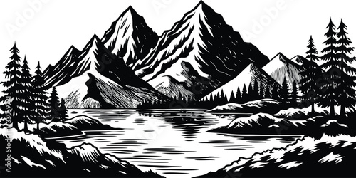 Majestic mountain range reflecting in tranquil lake, a nature escape perfect for adventure seekers and outdoor enthusiasts, originally scalable vector graphic