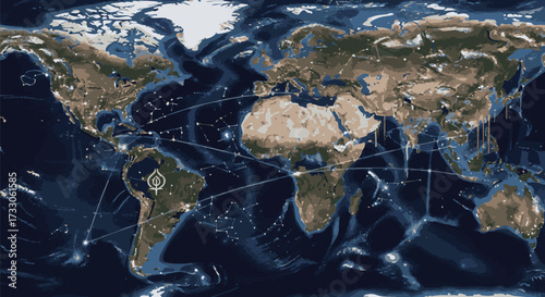 Simple Grey World Map with Pacific Ocean Center
