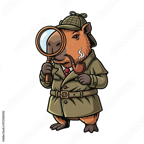 Capybara Detective An Illustration of a Capybara as a Funny Detective