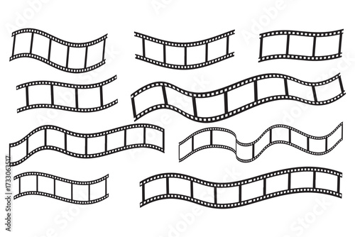 Film strip collection isolated on white background, representing cinema, memories, and the art of storytelling through visual media and motion pictures vector illustration