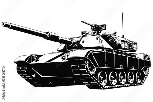 Detailed illustration of a tank isolated on white background, showcasing military might, armored warfare, and technological advancement in defense vector illustration