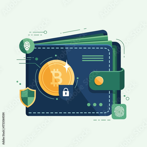 Crypto wallet vector illustration. Digital wallet technology for cryptocurrency bitcoin. E-payment concept. International money transfer vector illustration