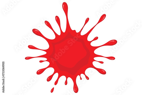 A vibrant red paint splatter isolated on white background, creating a dynamic and eyecatching design element perfect for artistic and creative projects vector illustration