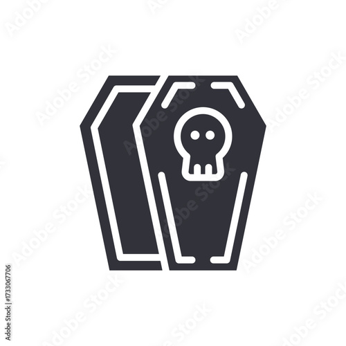 Spooky Coffin With Skull Symbol For Halloween Design Element