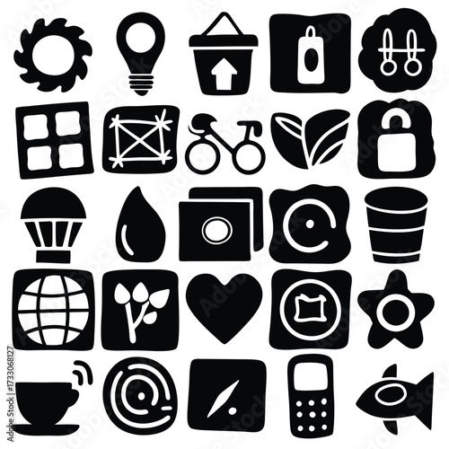 A set of 25 black and white icons