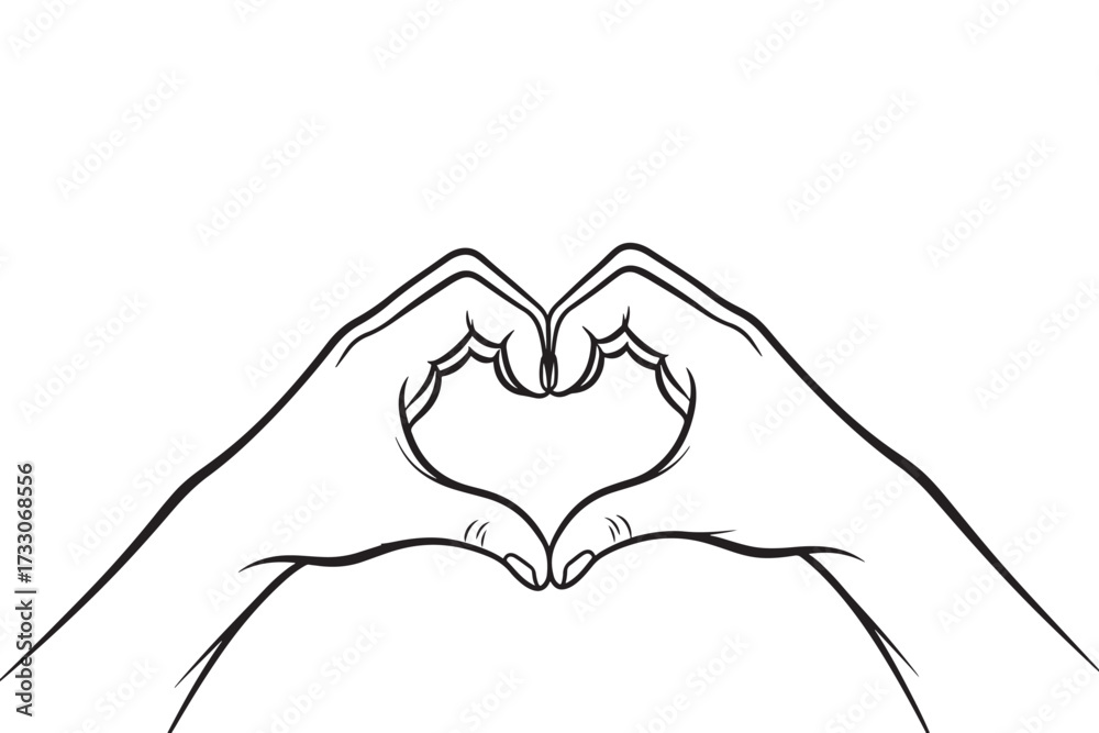 Obraz premium A pair of hands forming a heart shape isolated on white background, symbolizing love, affection, and connection through a simple and universal gesture vector illustration