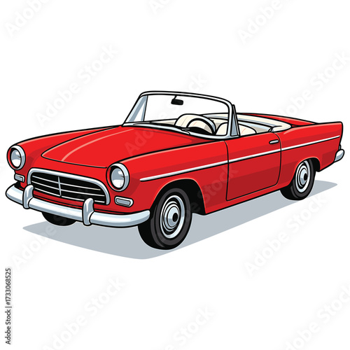 Vintage Classic Car Vector Illustration for Retro Automotive Design in Bold Red Colors