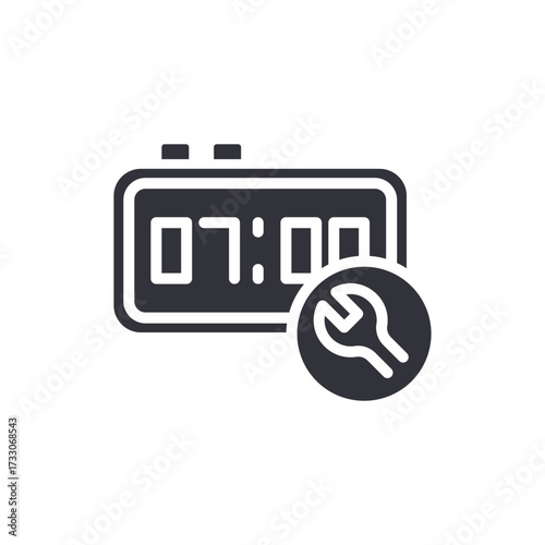 Digital Clock Repair Service Showing Seven O'clock Icon Concept